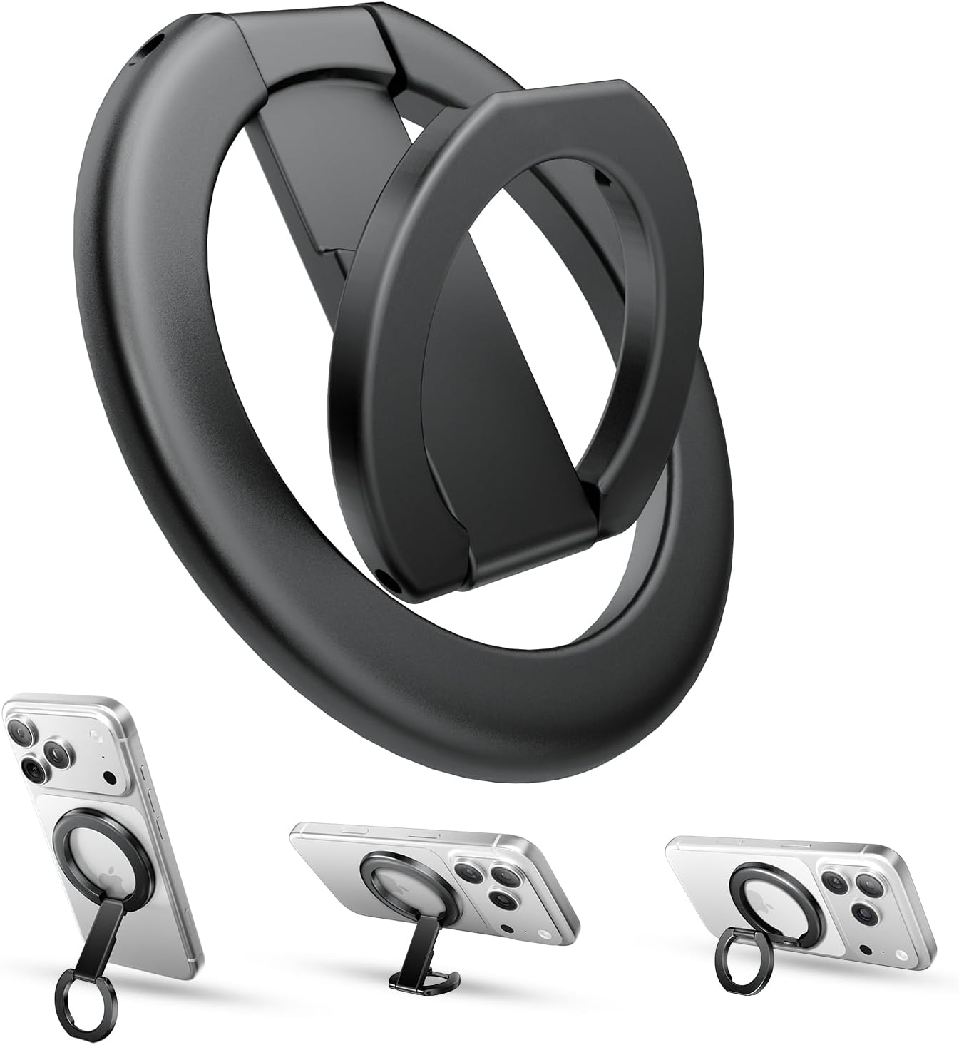 Tounee Dual-Sided Magnetic Phone Ring Grip Holder for MagSafe, 360° Rotation Magnet Cell Phone Finger Ring Holder Stand Kickstand, Mag Safe Accessories for iPhone 17 16 15 14 Air Pro Max Plus - Black