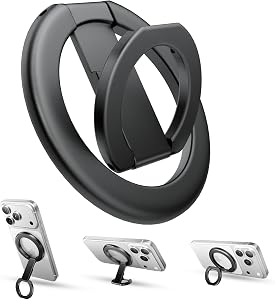 Tounee Dual-Sided Magnetic Phone Ring Grip Holder for MagSafe, 360° Rotation Magnet Cell Phone Finger Ring Holder Stand Kickstand, Mag Safe Accessories for iPhone 17 16 15 14 Air Pro Max Plus - Black