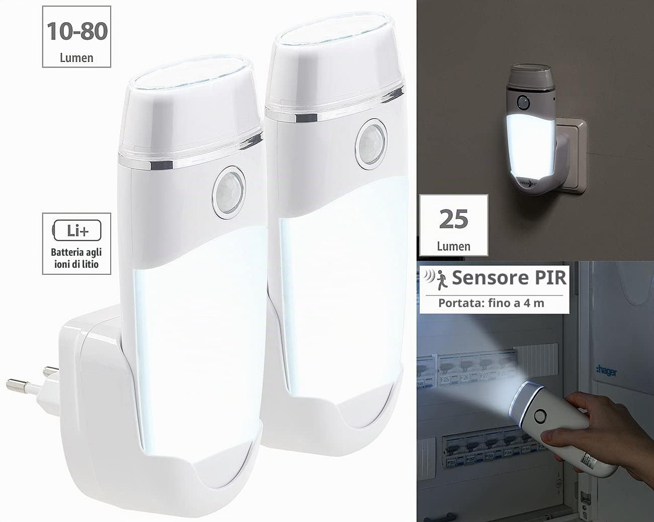 Lunartec lampada a soffitto: Set da 2 4in1- Lampade multifunzionali, Luce notturna, Torcia (lampada multifunzionale, luce notturna con torcia, emergenza)