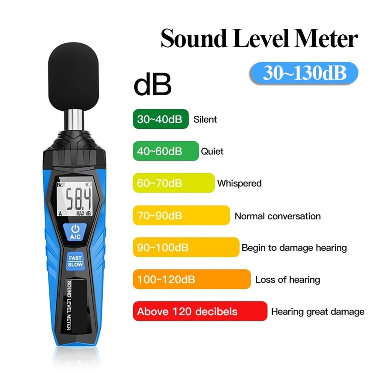 Fonometro Digitale Misuratore di Livello sonoro Digitale Strumento Misura Db Monitor Portatile Decibel Rumore 30-130 Db Tester del Livello di Rumore Decibel