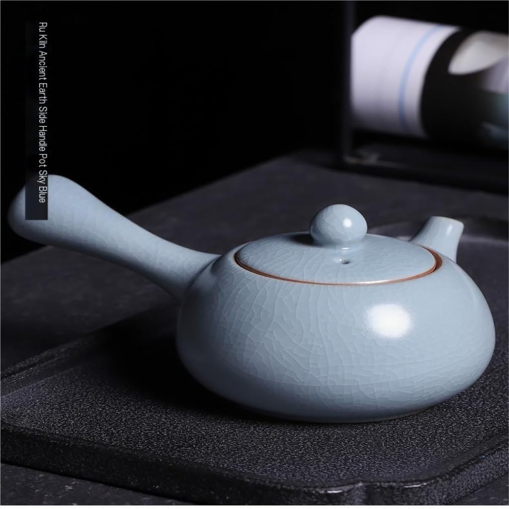 Teapot Ceramic Teapot Ru Kiln Wire Wrapped Side Handle Single Pot Teapot Side Handle Teapot Tea Sets (Blue A)