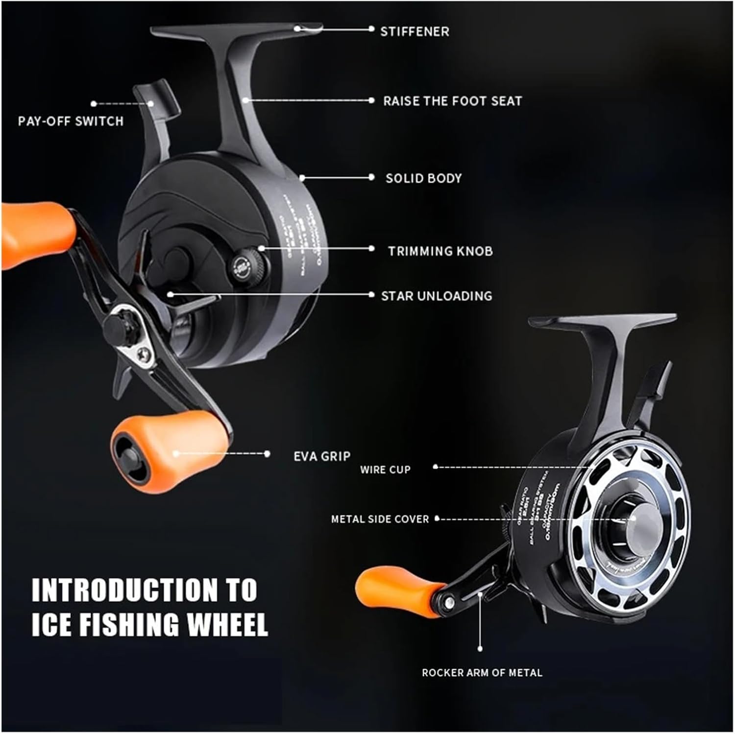 Ice Fishing Wheel with Dual Guide Shaft Structure Gentle Descent Magnet Brake All Metal Carved Wire Cup