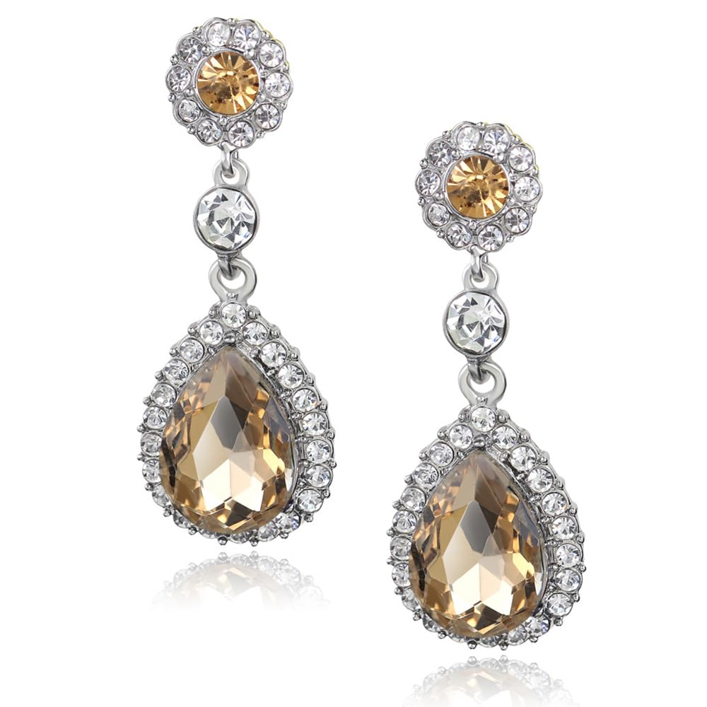 Vintage Rhinestone Teardrop Dangle Earrings, Women's Elegant Wedding Bridal Crystal Chandelier Dangle Earrings for Bride Lady Wedding Golden