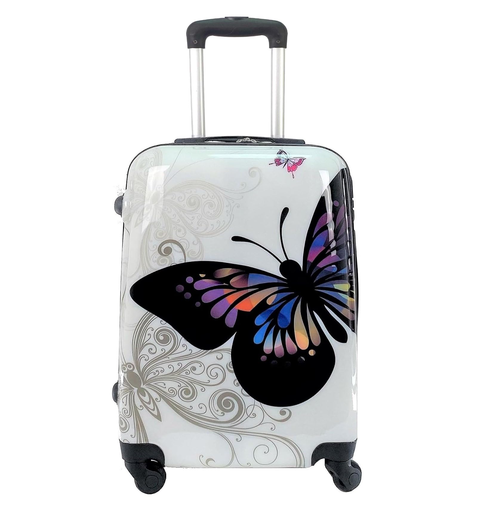 Maleta de Cabina Equipaje de Mano Viaje avión rígida 4 Ruedas 360º Medidas 55x35x20cm Viajar Estampado Mariposa (Blanco)