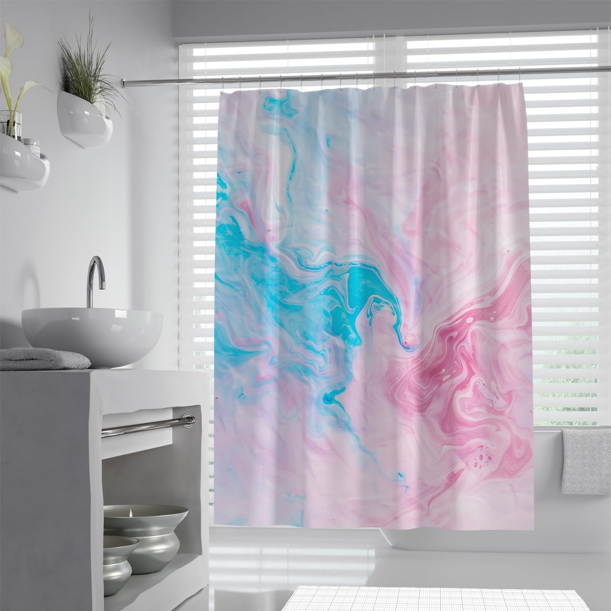 UIRINGART Gradient Shower Curtains W150xL200cm Pink Blue Watercolor Fluid Marble Swirls Pattern Mildew Mould Resistant Polyester Fabric Bathroom Accessories