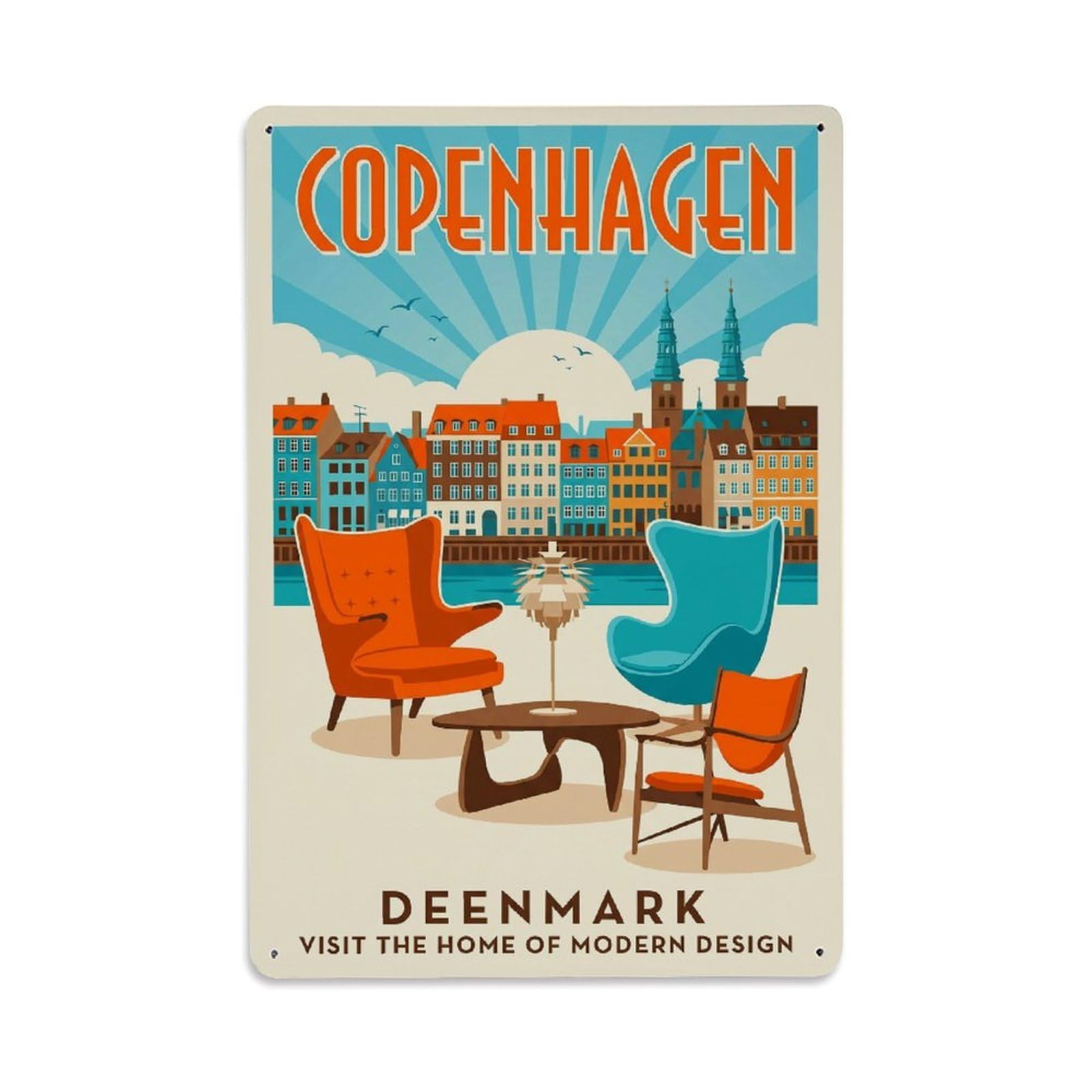 Este 8X12inch Style Vintage Travel Copenhagen Denmark Classic Metal Tin Sign