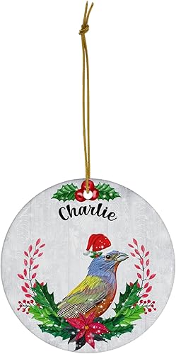 Miniatura 2 de Sombrero de Papá Noel de acebo verde pintado con banderines con nombre personalizado, adornos de Navidad 2024 círculo blanco de cerámica para