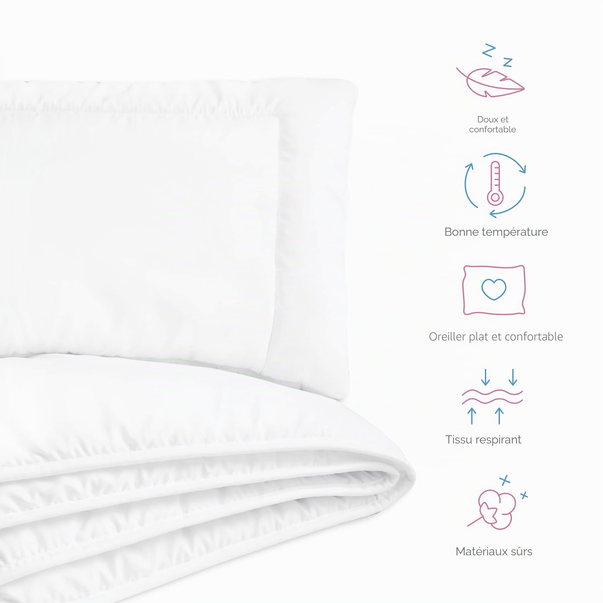 Baby Comfort Parure de lit 2 pièces avec Couette et Oreiller Plat 100% Polycoton (150 cm x 120 cm) (12 Mois+)