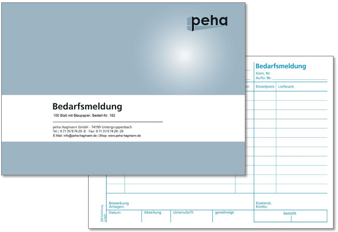 peha 182 Formular Bedarfsmeldung A5 quer, 100 Blatt/Block mit Blaupapier (5 Stück)