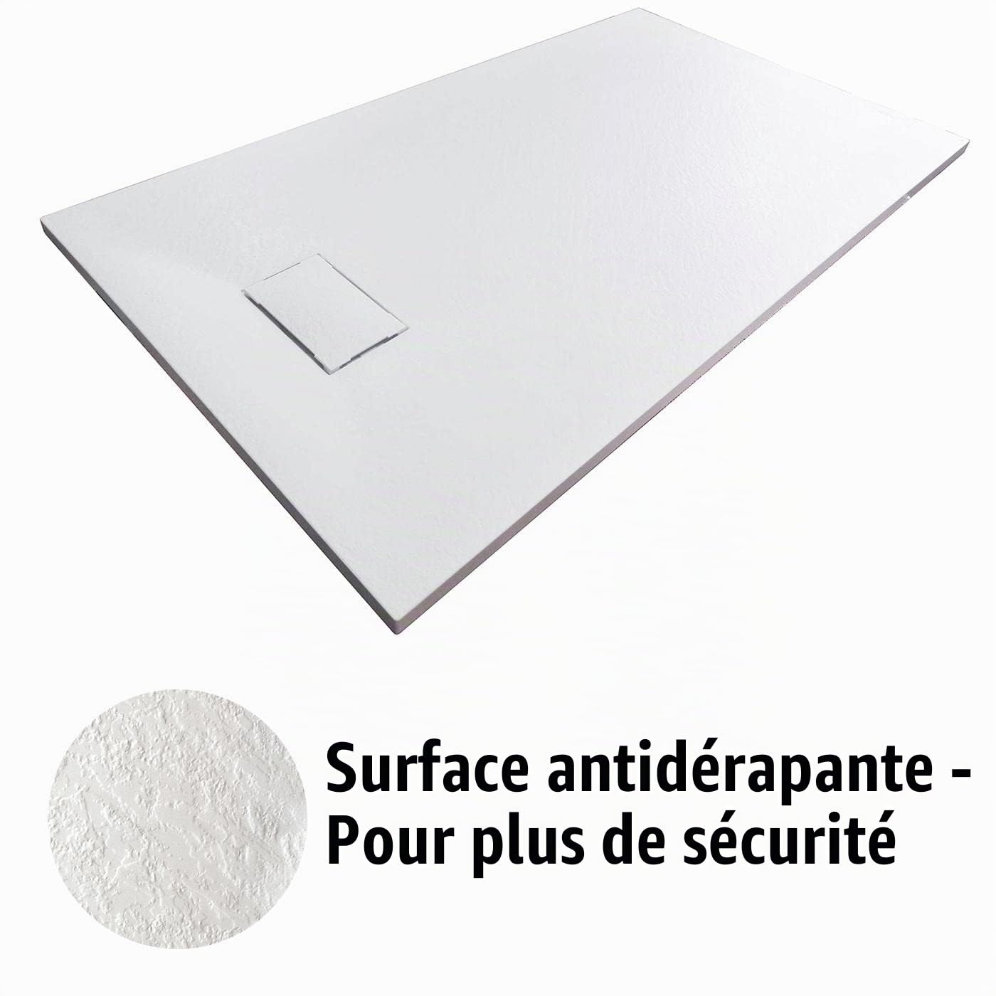 BERNSTEIN - Receveur de douche rectangulaire 90x180x3,2cm Blanc Bac douche verre-résine SMC antidérapant avec pente, sans drain, Résistant & Durable - série GT