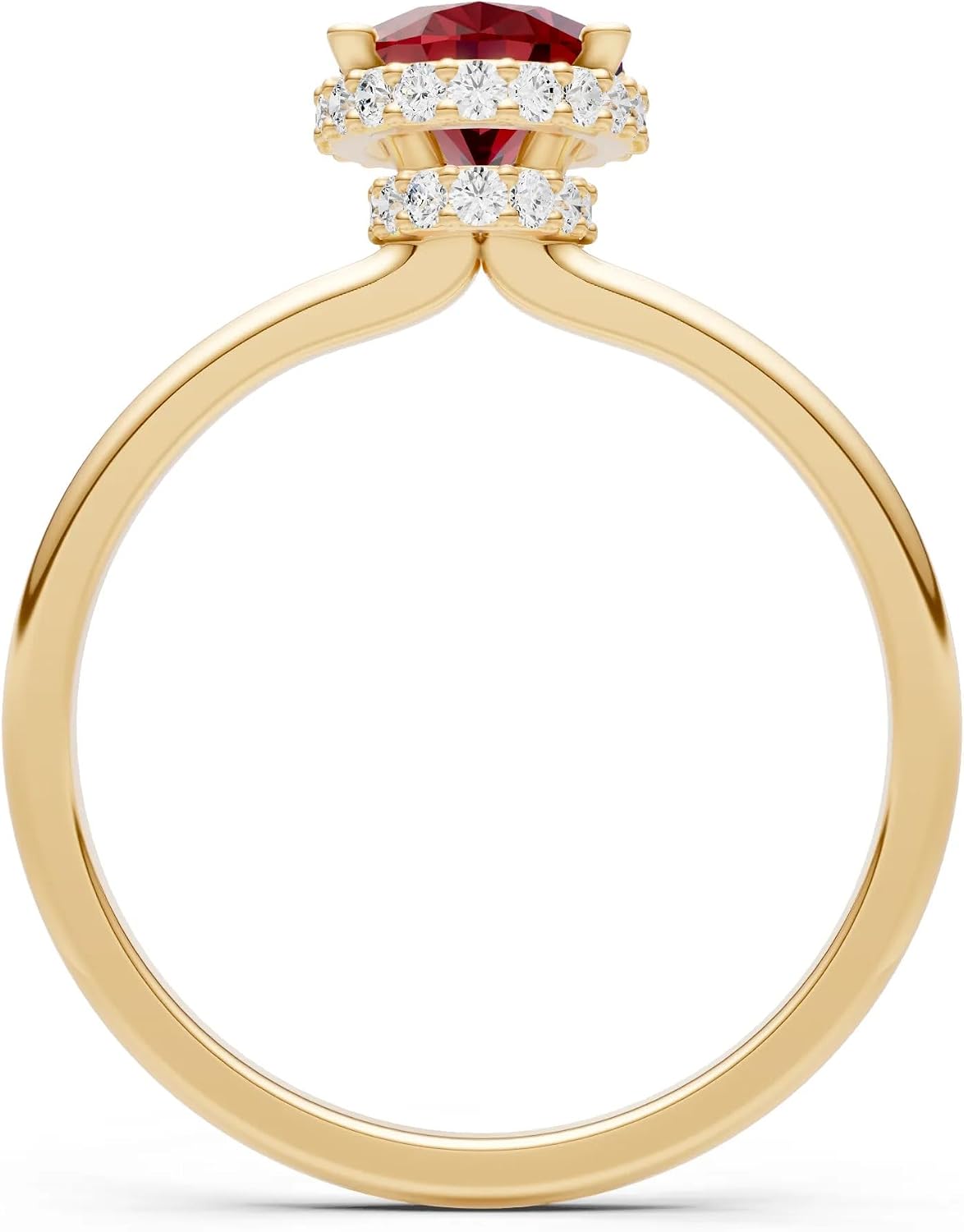 PEORA Oval Cut Garnet Halo Band Available in Solid 10K, 14K or 18K Ring – White, Yellow or Rose Gold
