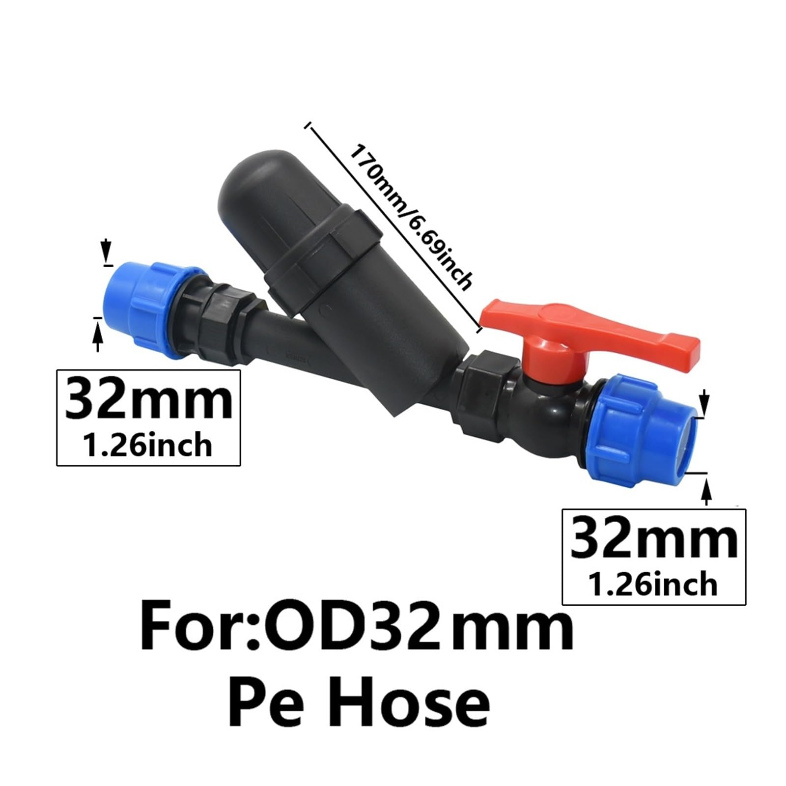 3/4 "1" 1.2 ".5" 2 pollici Filtro for l'acqua 25/32/40/50/63mm Tubo in PE Connettore rapido Rubinetto for l'irrigazione Raccordo for tubo in plastica(32mm)