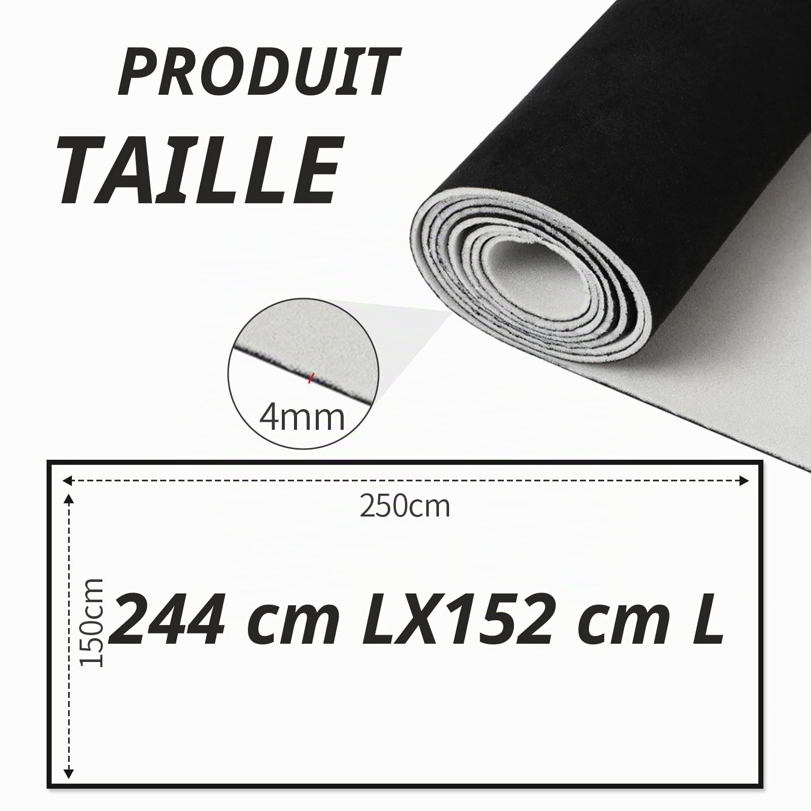 Tissu ciel de toit - Vendu au mètre - Aspect daim - En cuir synthétique - Avec dos en mousse de 4 mm - Revêtement intérieur - Réparation de tissu de voiture - Noir - 150 x 250 cm