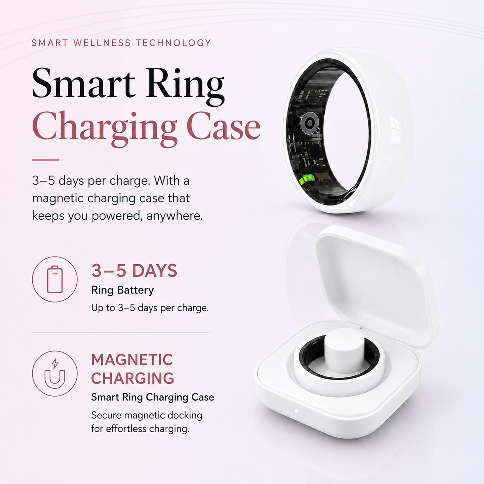 Anelli intelligenti per coppie, anelli sanitari per uomini e donne, monitoraggio della frequenza cardiaca 24/7, sonno, SpO2, stress, HRV e cicli. Impermeabile fino a 5 ATM, iOS/Android, senza