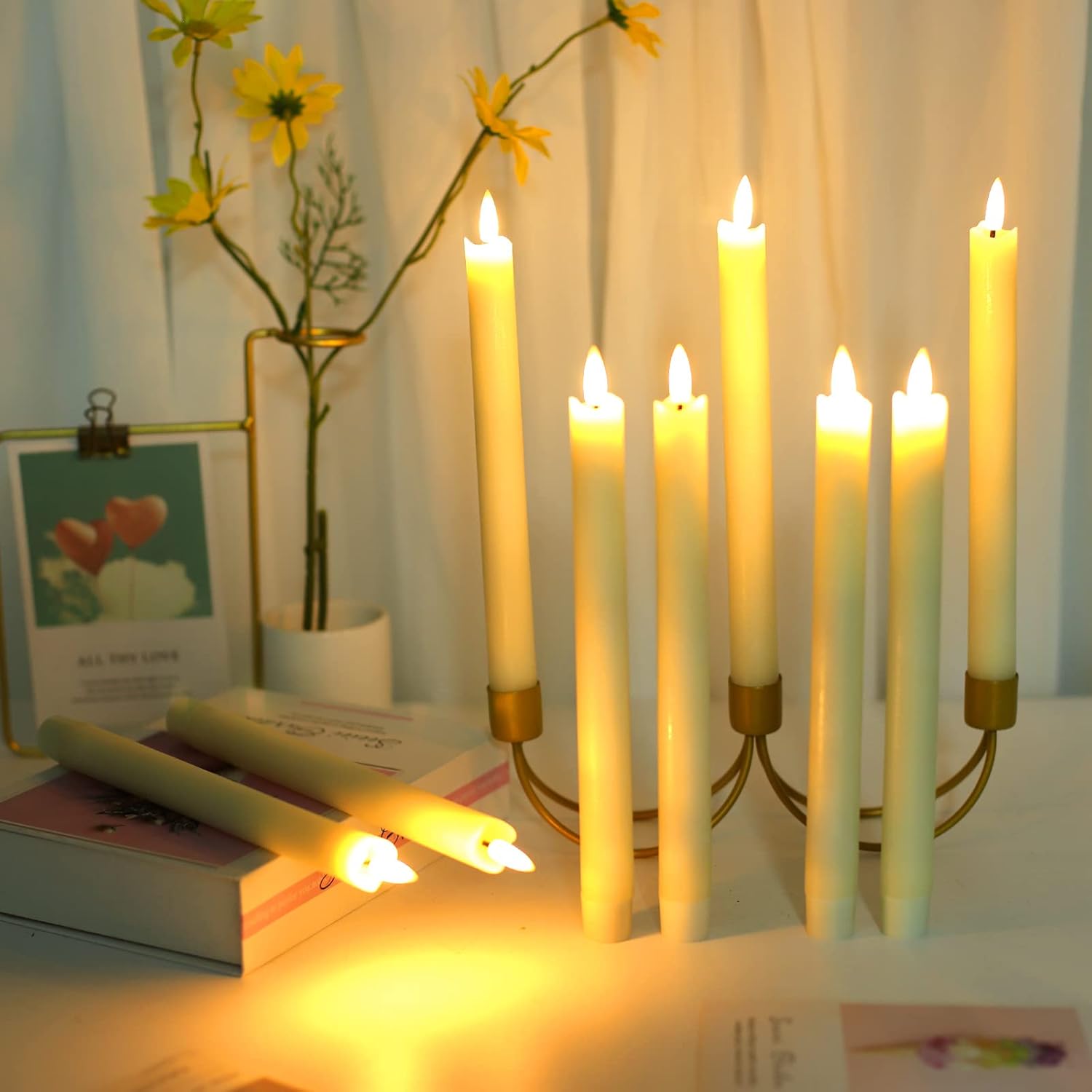 YOROXRG Flameless Taper Candles Flickering with 2 10Key