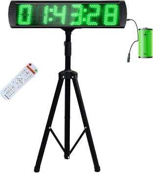 Large LED Display Digital Race Timer with Battery,Function-Countdown/Up/Time Clock, Remote Control, Tripod Stand and Adjustable Brightness for Sports Events, Races, Meetings, Presentations
