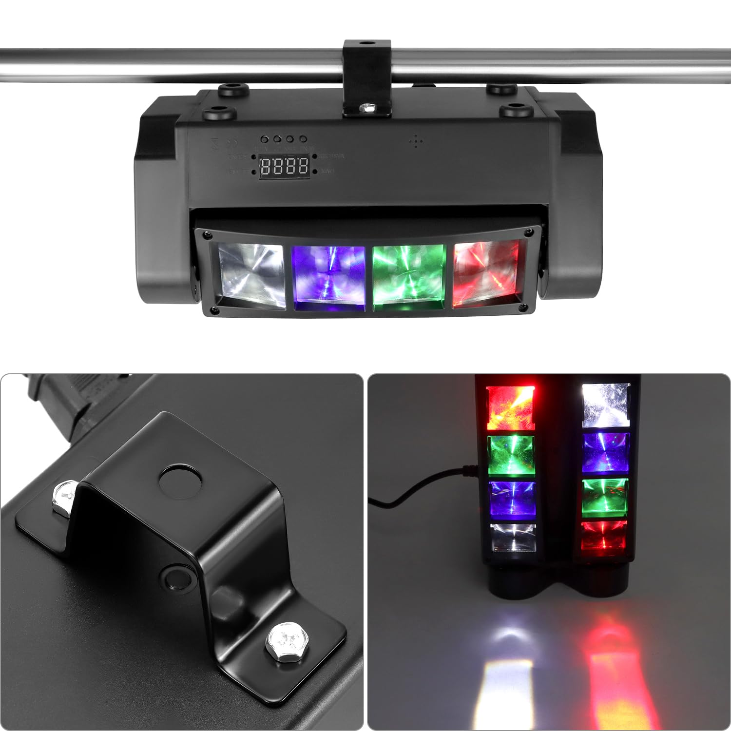 QWORK Spider, luci da DJ a testa mobile, 8 x 3 W RGBW, fascio di luce a 540 gradi, asse XY con 4 modalità di illuminazione, DMX512 attivata dal suono, per discoteca, karaoke, feste, palcoscenico