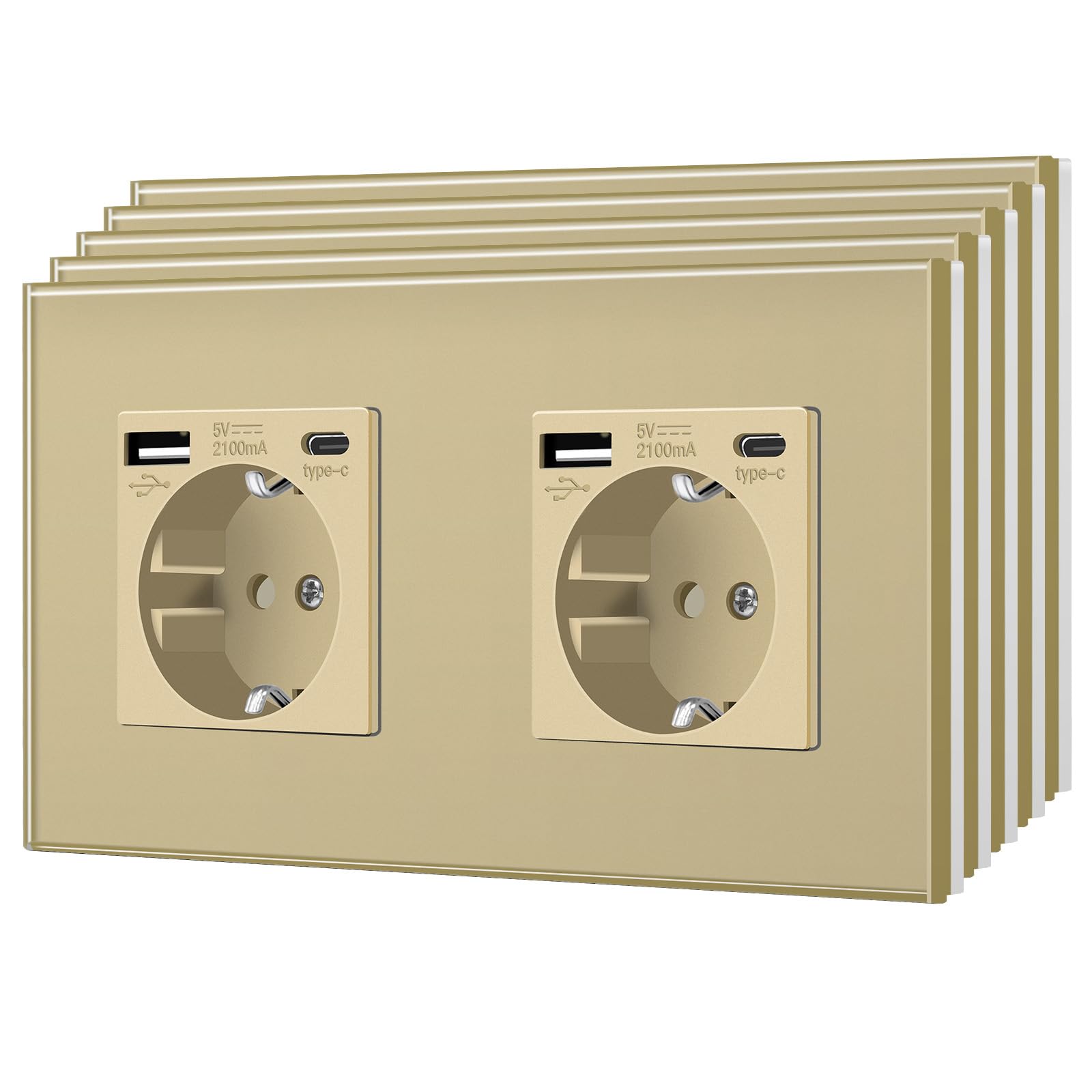 BSEED Enchufe de Pared con USB C,Enchufes Dobles Empotrados con Cristal,Toma de Corriente,Seguridad infantil,Fácil de Instalar,M Serie,2 Enchufes con USB y Tipo C,157mm Blanco — view 122