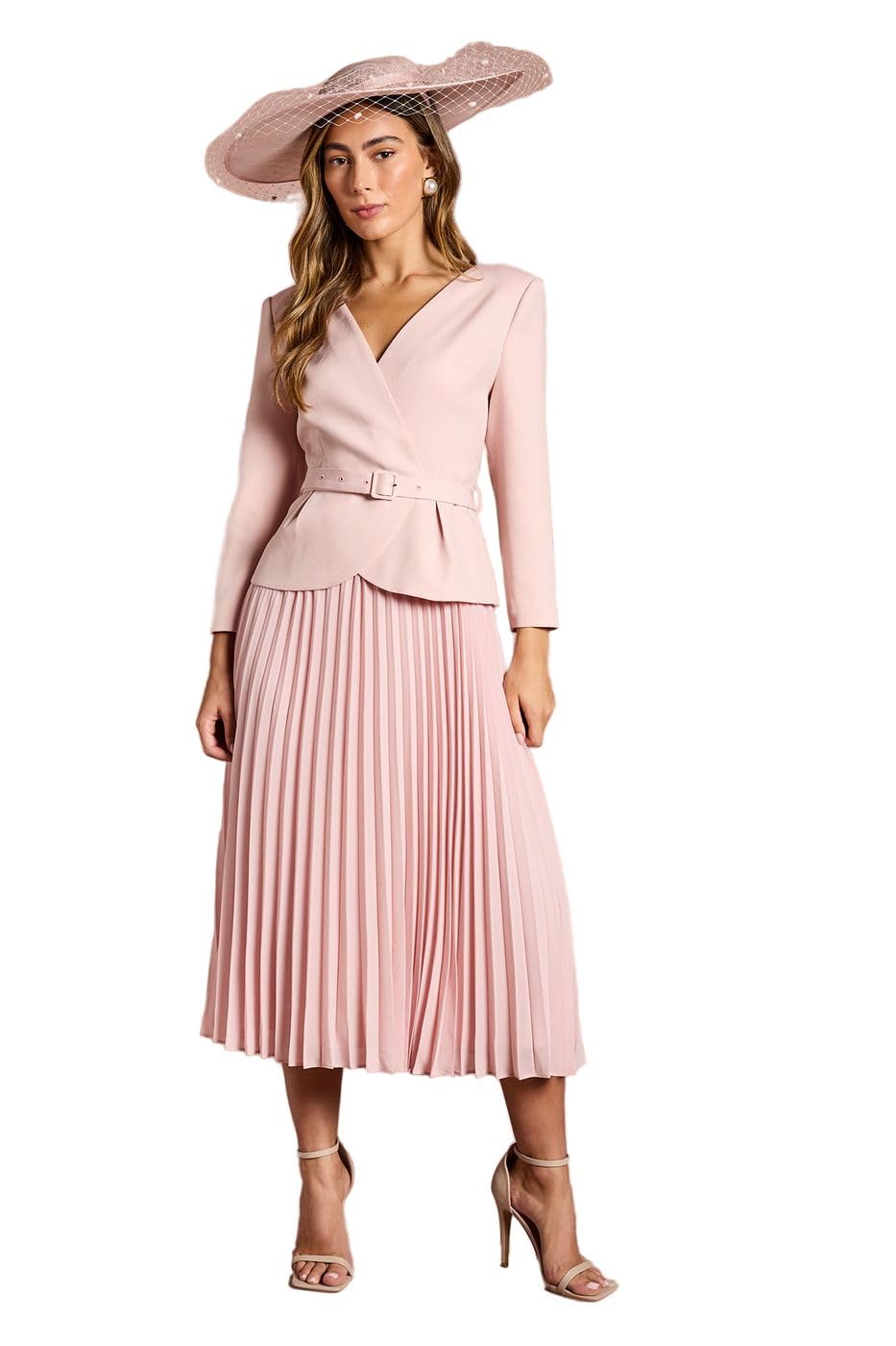 Coast Women's Rose Crepe Bodice Long Sleeve Pleated Midi Dress In Size 12
