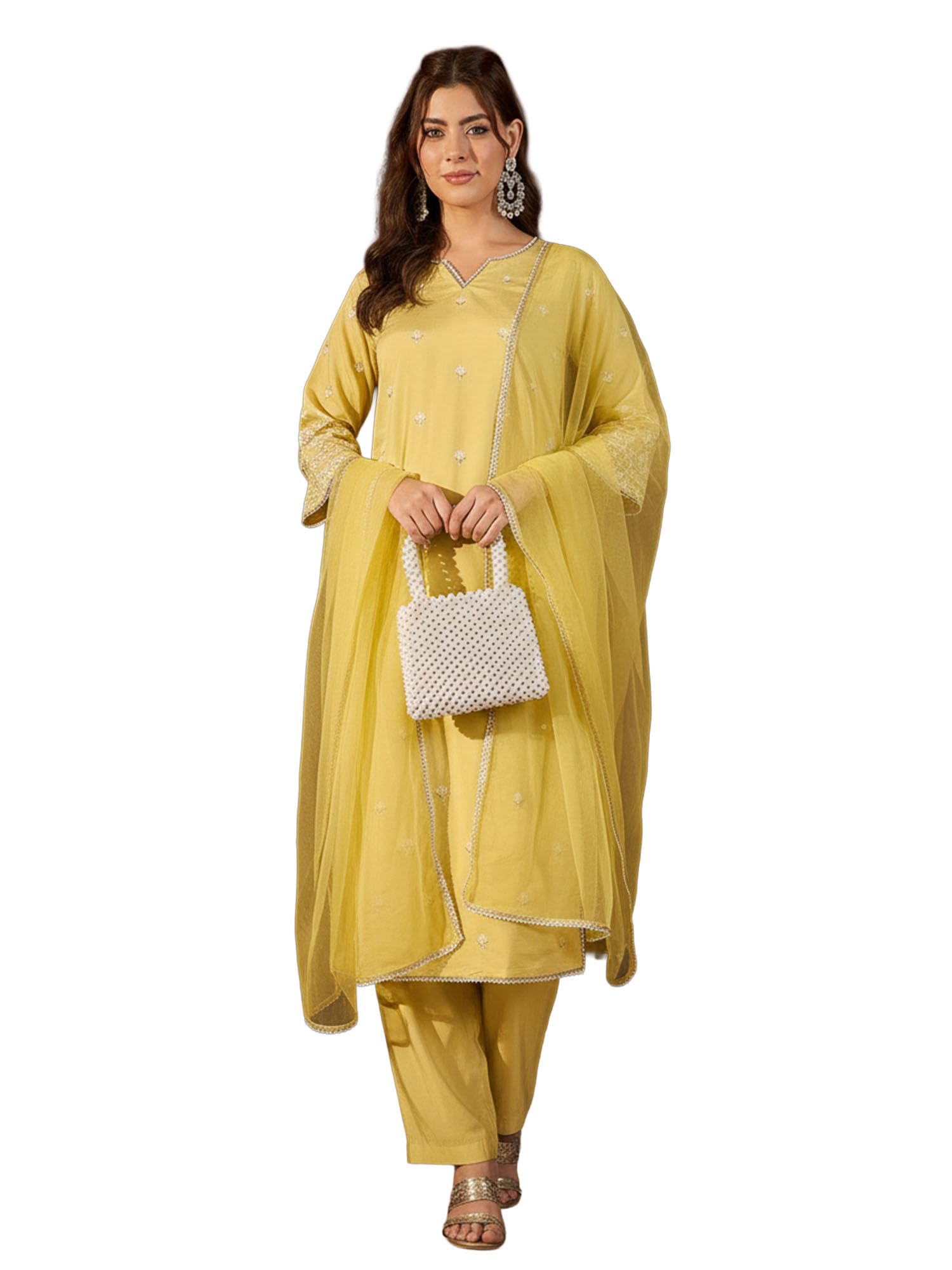 fabian fashion Women’s Silk Blend Embroidered Straight Kurta Pant Set with Net Dupatta | Round Neck | 3/4 Sleeve Ethnic Wear Suit Set (ES_2573)-picture-43