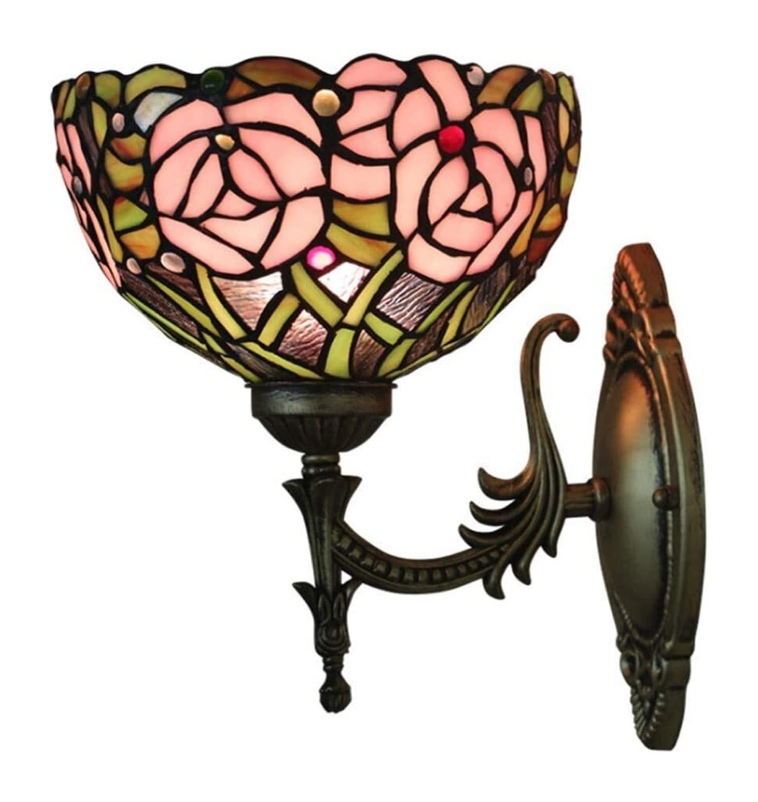 Małe lampy stołowe w stylu, kinkiety, lampa witrażowa z motywem róży, lampa korytarzowa z lustrem 8" z przodu, lampa przejściowa (kolor: A)
