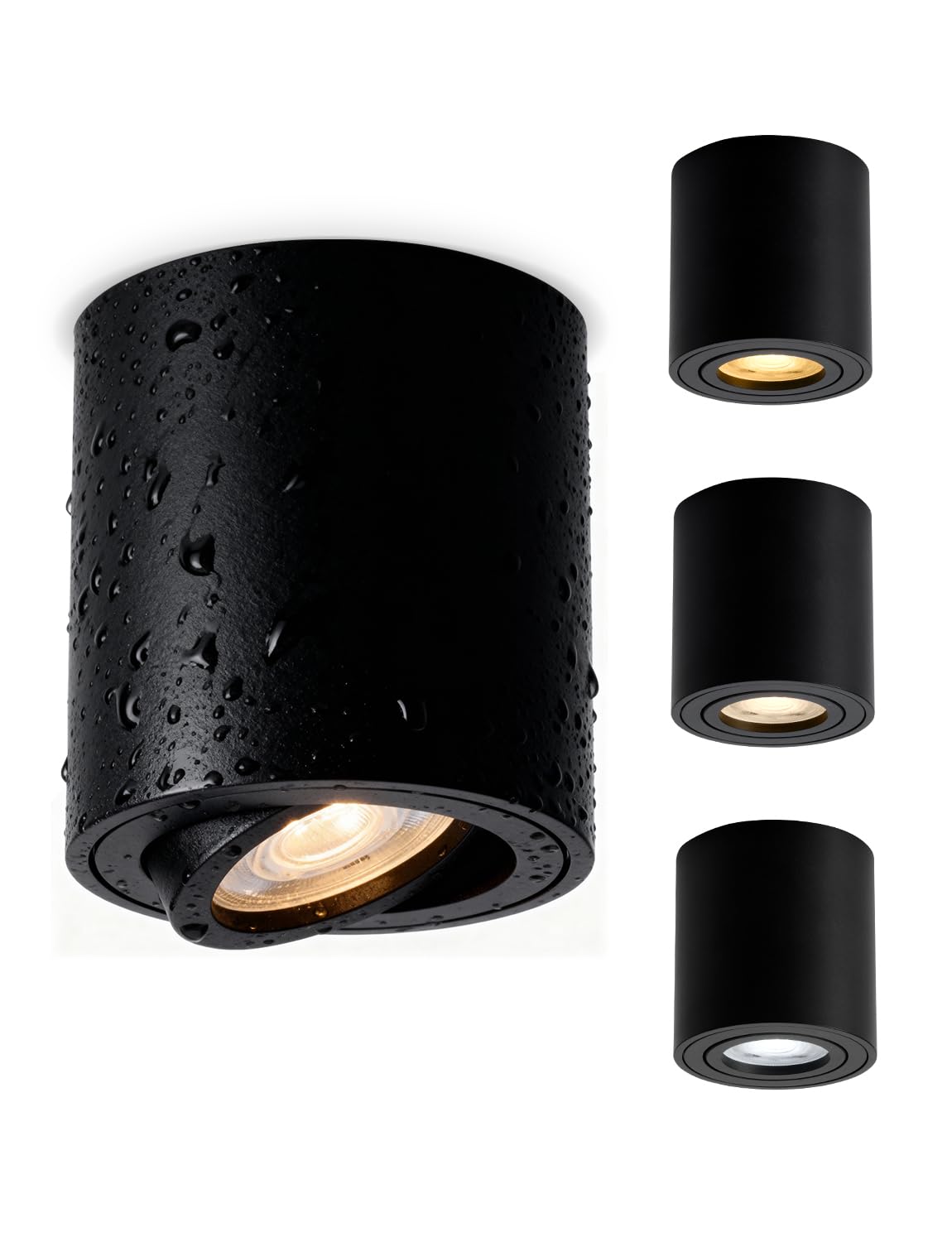 BOJIM 5,5 W LED Aufbauspots Schwarz 230V Aufbaustrahler Dimmbar 530LM Deckenspots Aufputz, Warmweiss Neutralweiss Kaltweiss Ø 80 × 83 mm IP44 für Aussenbereich Bad 4 Stück