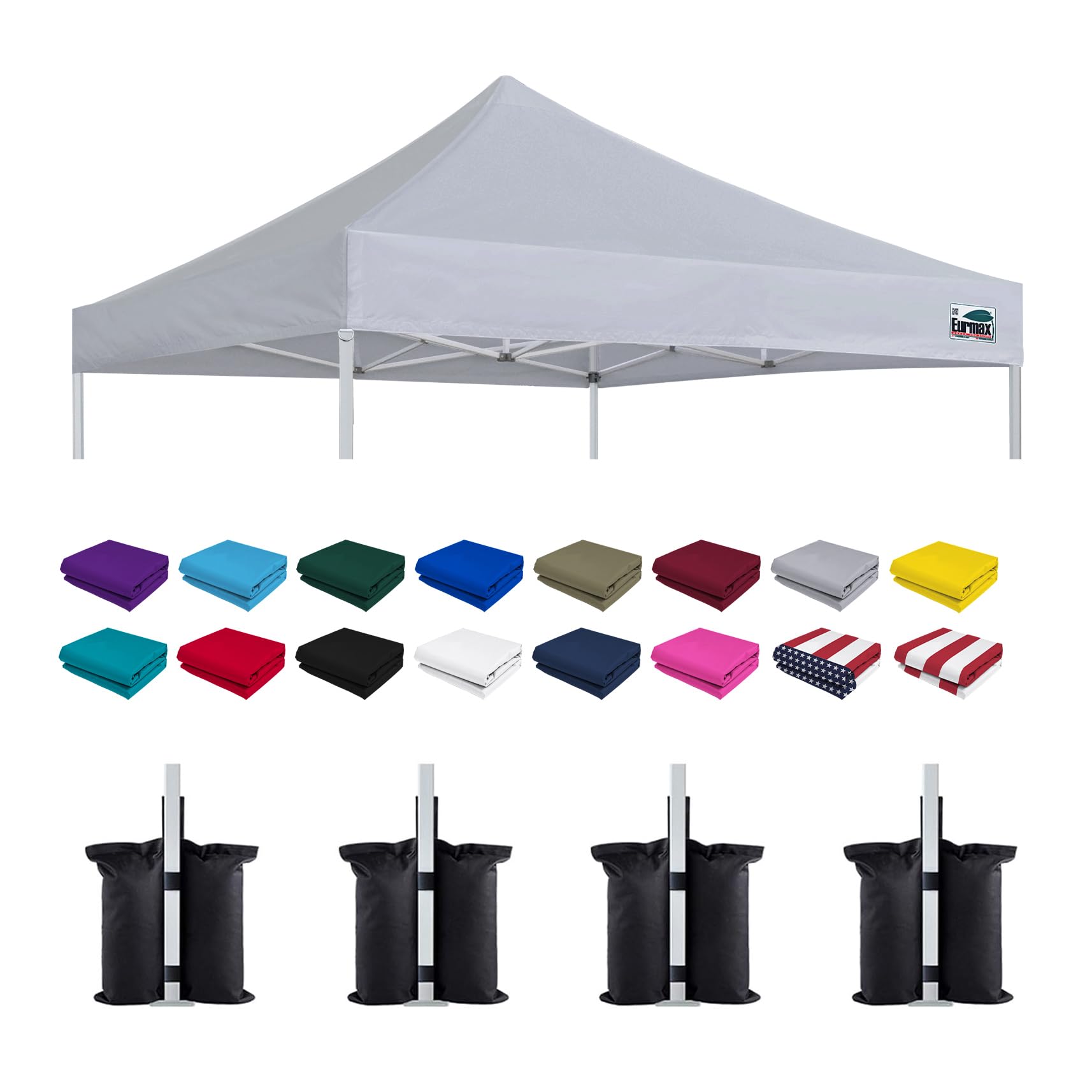 Eurmax USA 10x10 Pop Up Canopy Replacement Top,Universal Instant Canopy Cover ONLY,Heavy Duty UPF 50+ UV Protection,Water &amp; Wind Resistant Tarp,30+ Colors Available,Bonus 4 Sand Bags (Gray)