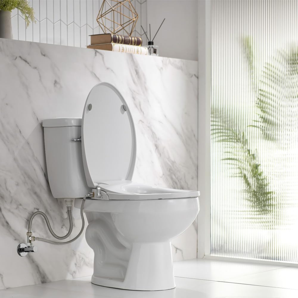 Sedili per bidet per WC non elettrici con doppi ugelli autopulenti, separati e femminili, spray d'acqua naturale, sedile WC chiuso morbido, facile installazione (rotondo