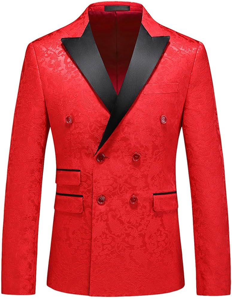 Men Double Breasted Blazer Floral Jacquard Blazers Fashion Formal