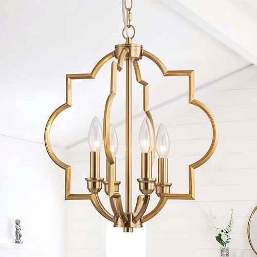 ACANER Gold Farmhouse Chandelier Dining Room Light Fixture Kitchen Island Pendant Light Fixtures 4 Light Rustic Orb Geometric Ceiling Hanging