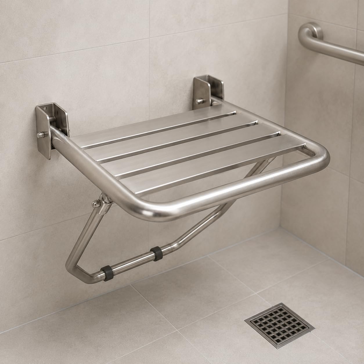 Mediclinics Asiento de Ducha Abatible para Personas Mayores y Movilidad Reducida | Asiento Plegable para Baño Adaptado en Acero Inoxidable | AM0251 (Acero Inoxidable brilloso)