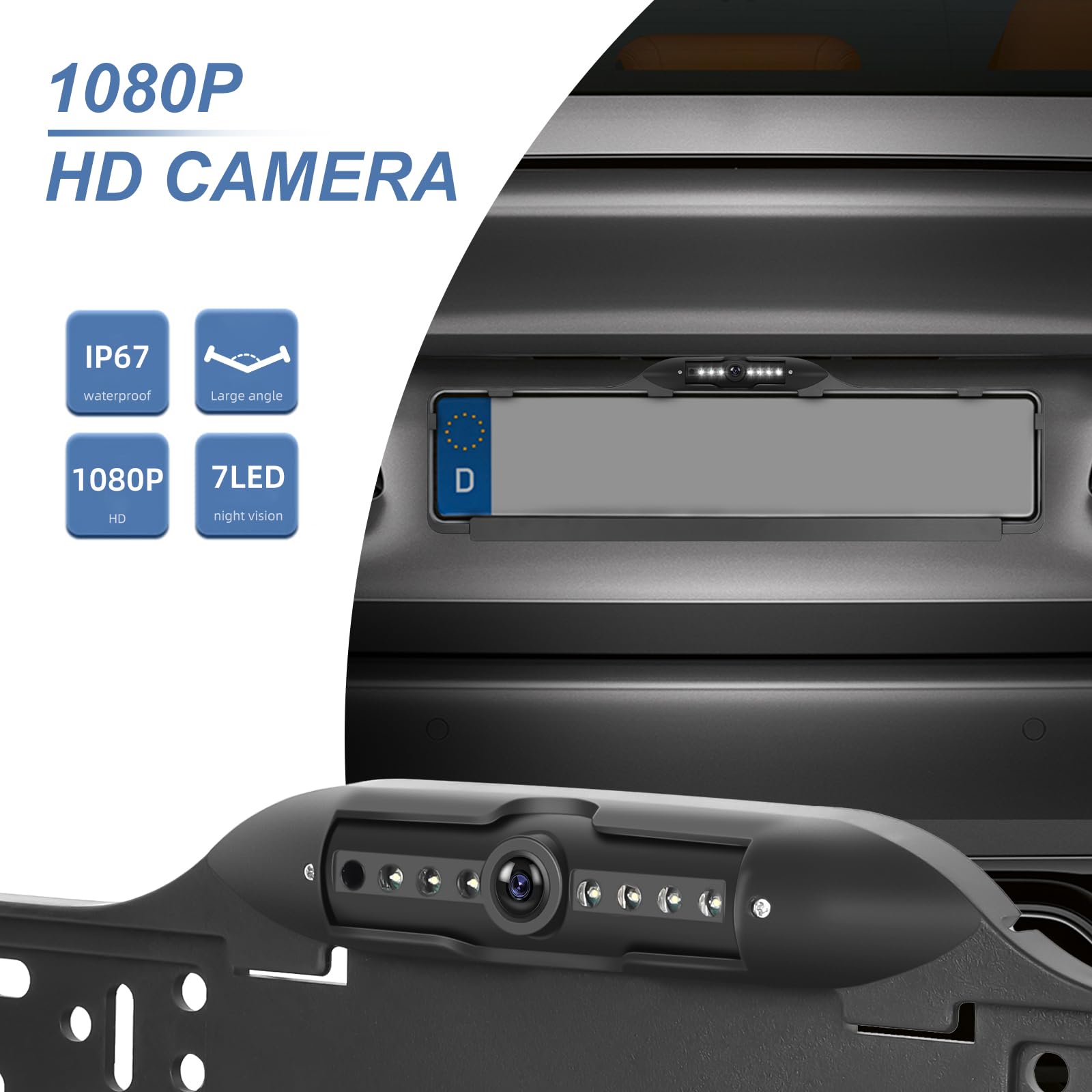 Caméra De Recul Plaque Immatriculation Européenne - Angle 170°, Vision Nocturne IR, étanche IP67 - Kit Sans Fil