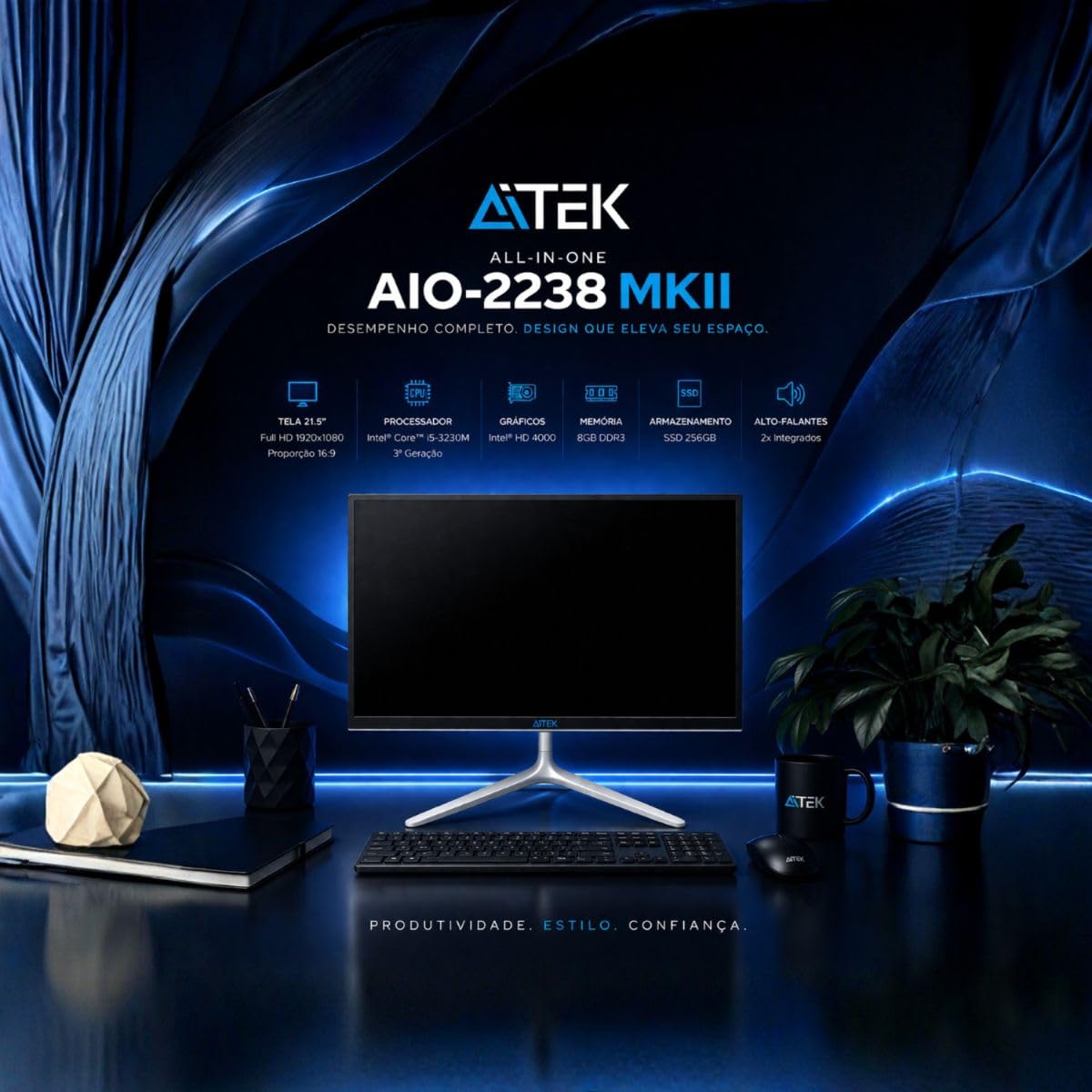 Computador All In One 21.5” Full HD i5 8GB RAM SSD 256GB com Wi-Fi