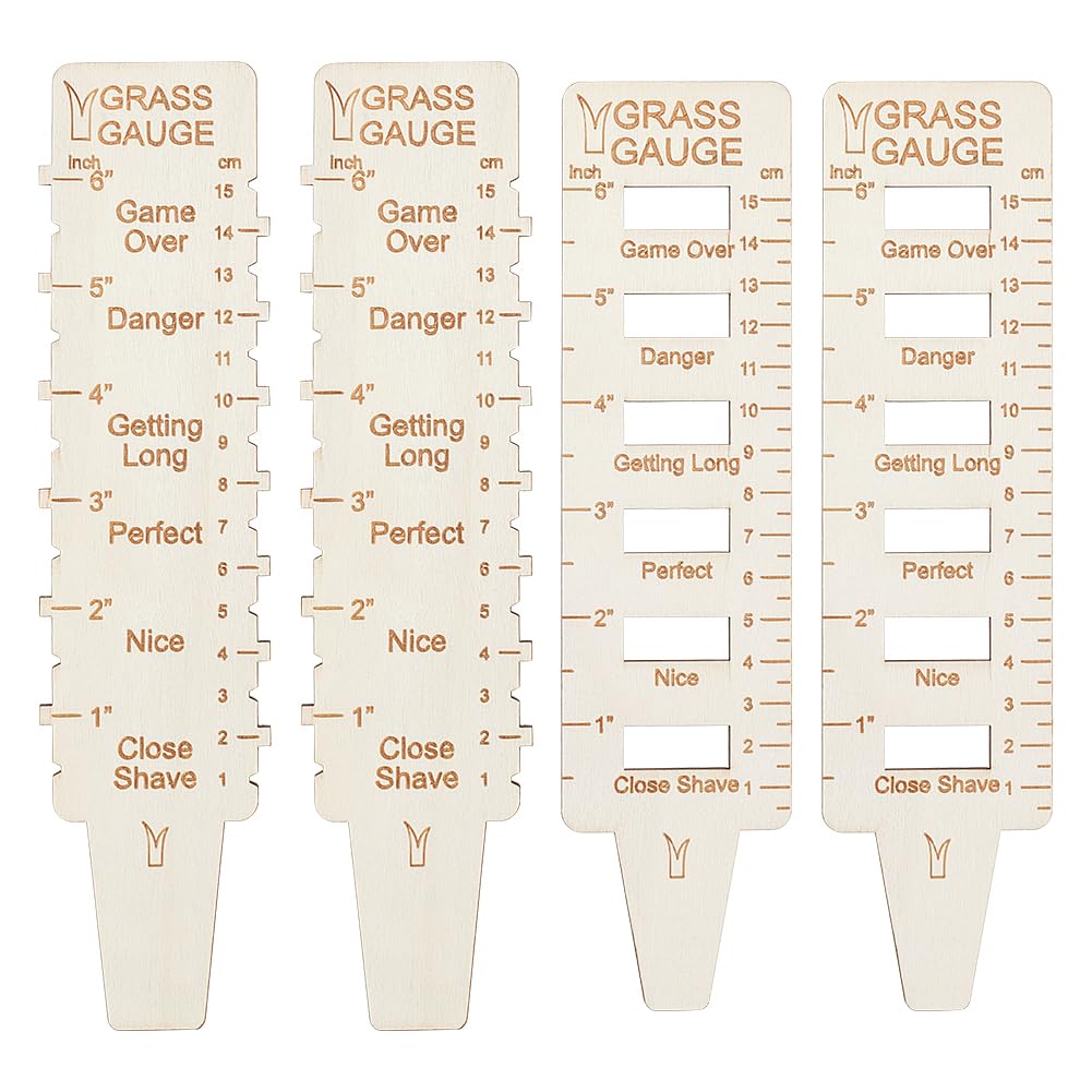 BENECREAT 4Pcs 2 Style Wood Grass Gauge, Plant Growth Height Measurement Ruler Handmade Lawn Measuring Tool for Outdoor, Yard, Lawn, Garden, 4.5mm Thick
