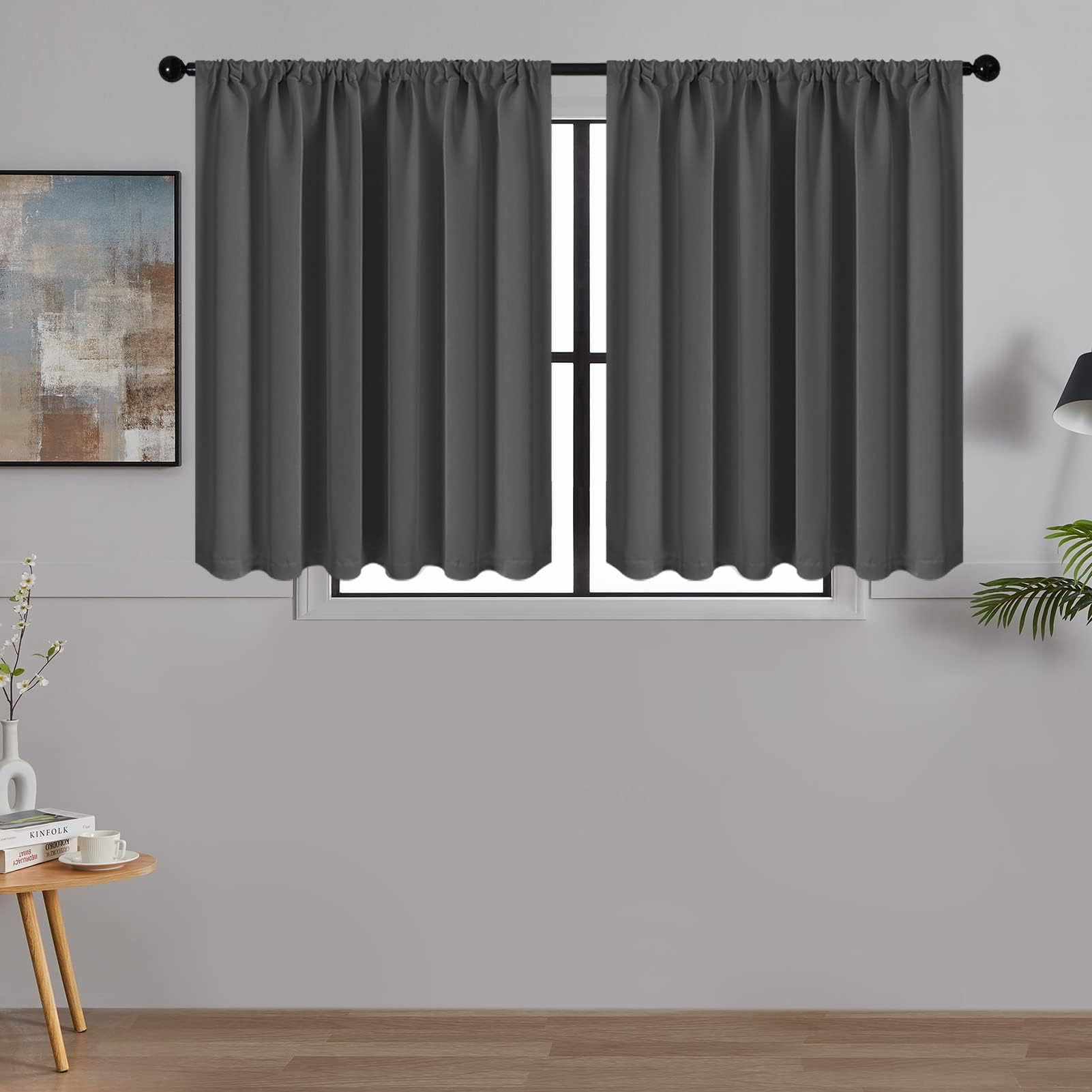MRTREES Waterproof Curtains for Kitchen Windows, Blackout Thermal Rod Pocket Curtains for Cafe Caravan Bunk Bed Bathroom, 2 Panels 75x115 CM 30x45 Inch Charcoal