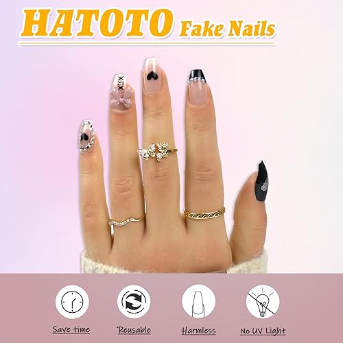 Miniatura 7 de Uñas postizas a presión para el día de San Valentín uñas postizas de corazón uñas acrílicas cortas con forma de ataúd 5D estereoscópicas diseño de