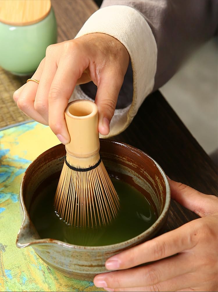 4 Pcs Japanese Matcha Set Matcha Whisk Set Matcha Bowl Matcha Whisk (chasen) Scoop (chashaku) Matcha Whisk Holder Tea Making Kit (Black)