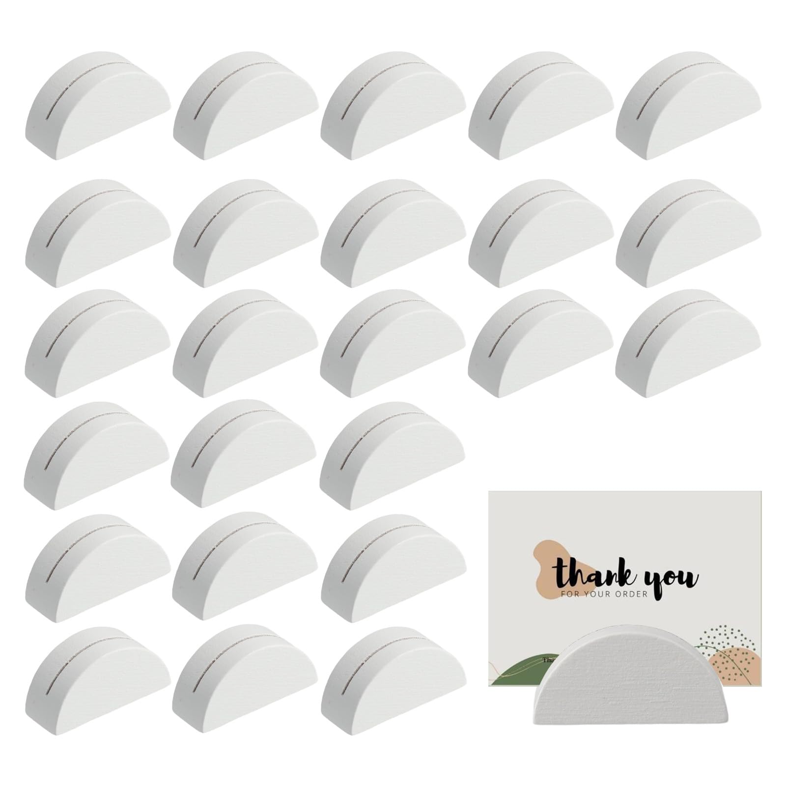 24 supporti in legno per numeri da tavolo, colore bianco, segnaposto, targhette per ufficio, foto, menu, matrimoni, banchetti, feste di compleanno, ristorante, 4,9 x 2,9 cm