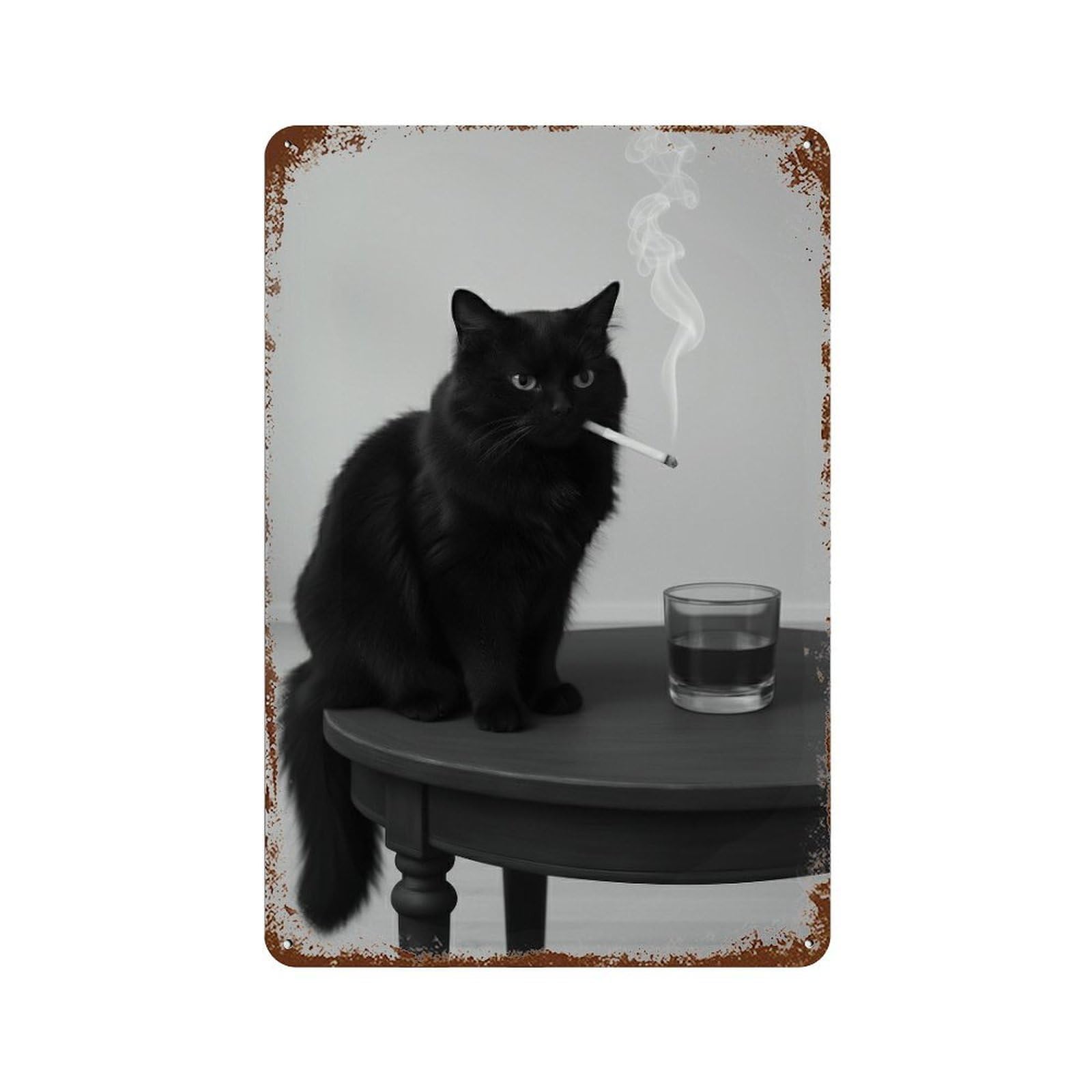 xiaoxiaoshen Black Cat Smoking Wall Art Wall Decor Art Metal Tin Poster Modern Home Decor Art Home Bar Shop Decorations Vintage Sign 30x20cm