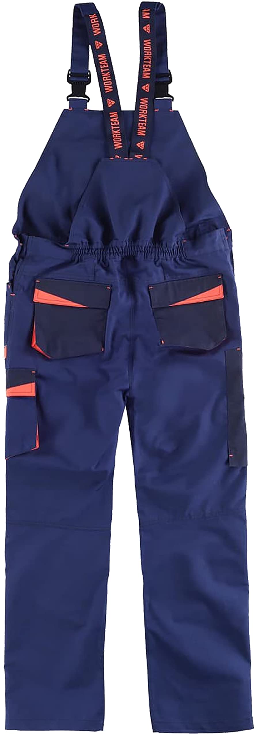 Teamwork Workteam Pantalones con Peto de Trabajo. Tejido Canvas (Extremadamente Resistente y Duradero). Tirantes con elástico y Hebillas automáticas. Unisex Marino+Marino Oscuro+Rojo A.V. XL