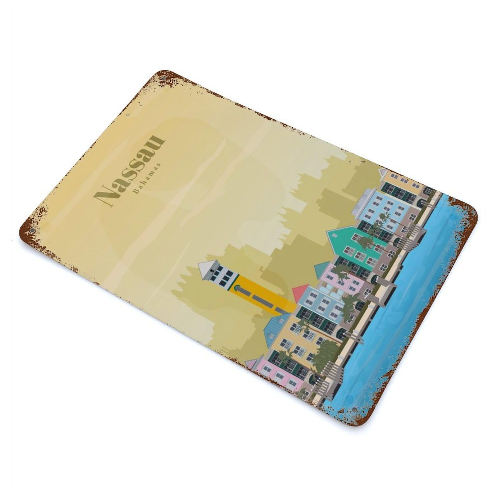 Travel to Nassau Decorative Tin Sign 11.8"x7.9", Ideal for Basement, Hobby Room And Garage Decor