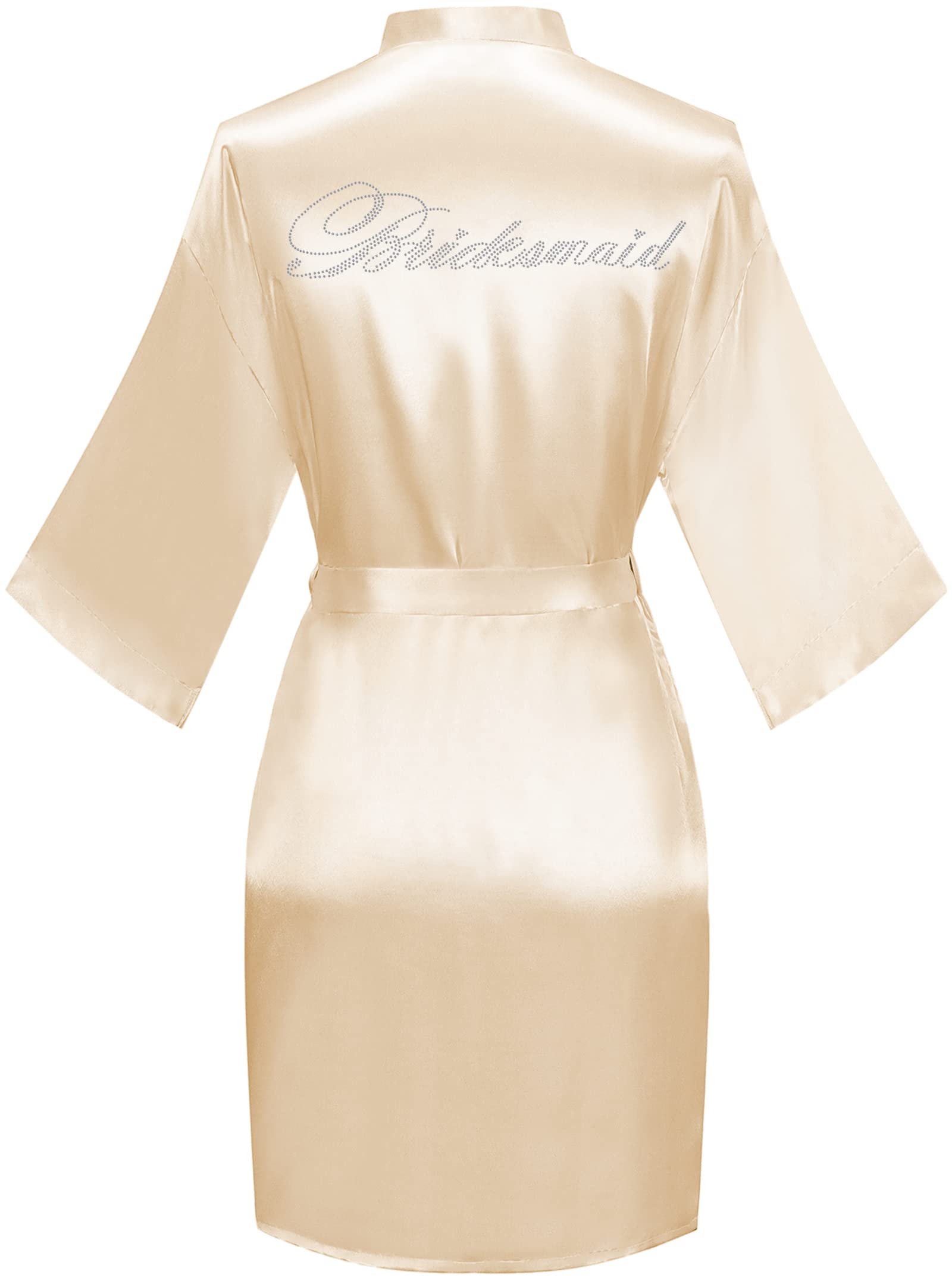 Women's Satin Kimono Robe with Silver Rhinestones Bride Bridesmaid Robes for Wedding Party Robe Getting Ready