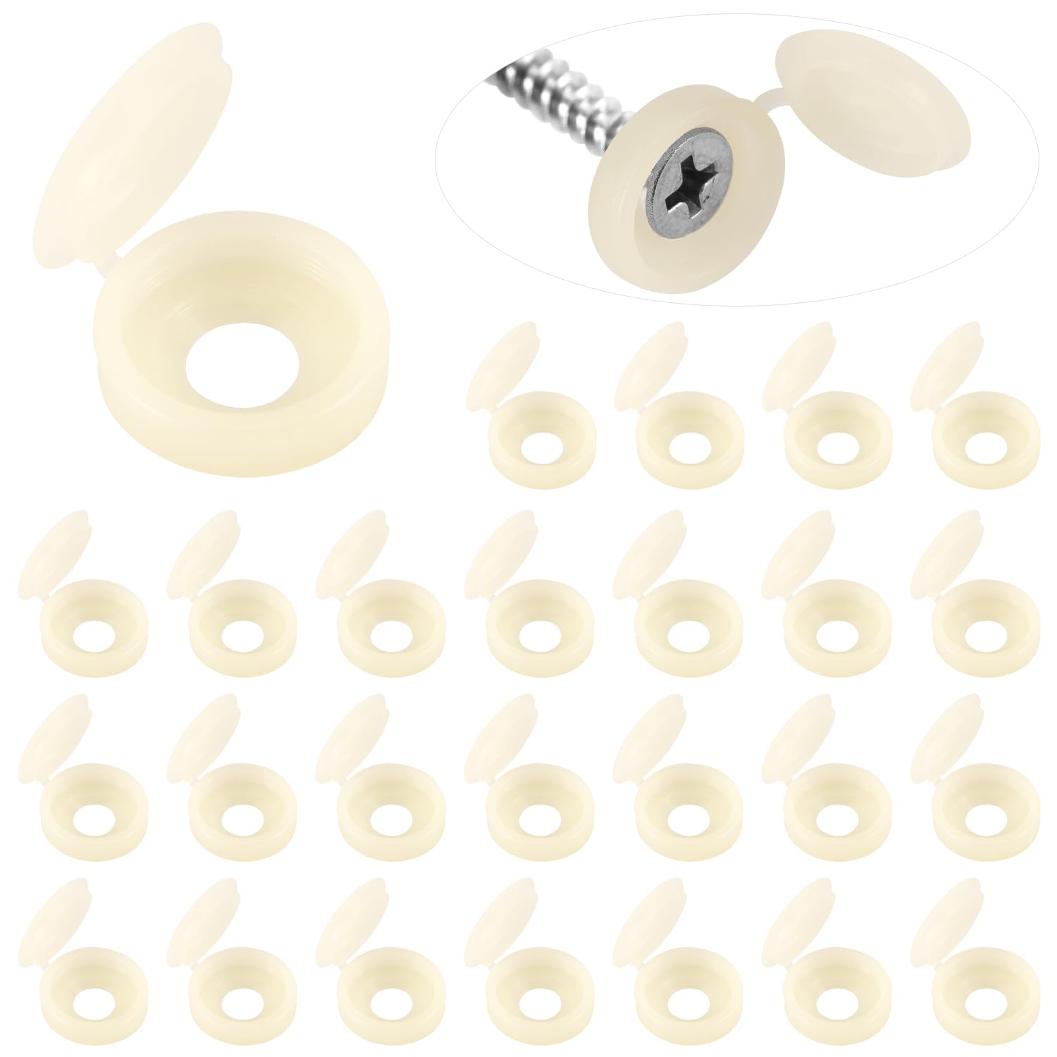 100pcs Screw Cover Caps, Plastic Hinged Screw Caps Folding Screw Covers Small Screw Cap Covers Screw Snap Covers for Screw Heads Protection (Cream Color)