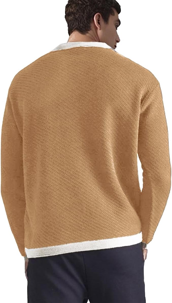 BAYAMO Mens Polo Sweater V Neck Long Sleeve Pullover Sweater Casual Knit Textured Sweater - Image 2