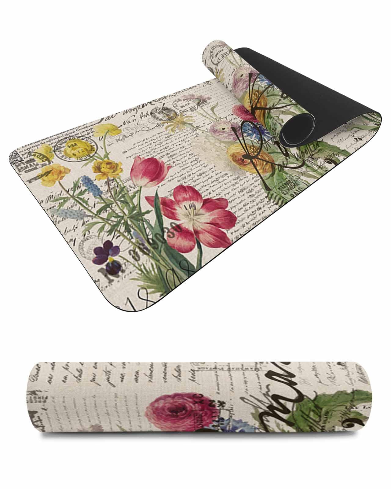 Debedcor Heat Proof Table Pads Waterproof Decorative, Romantic Floral Rustic Non-Slip Table Countertop Protector, Vintage Envelop Postmark Insulation Mat for Kitchen Room, 40 x 12 Inches