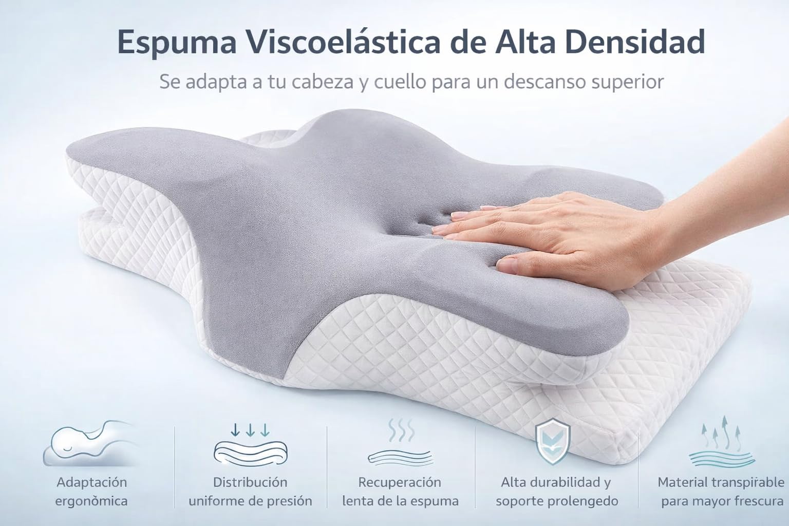 Almohada cervicales y Cuello - Almohadas Cervicales para Dormir - Almohada Cervical Ergonómica Viscoelástica, Alivia Reduciendo Presión Cervical, Refrescante, Mejora la Respiración y Posición, Suave — view 4