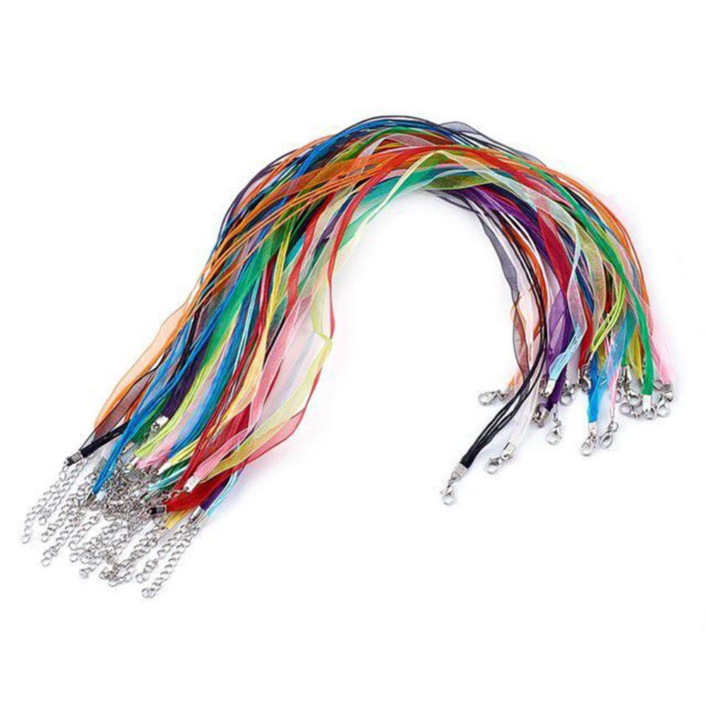 RayLineDo 10 Pieces Colorful Ribbon Waxen Organza Cord Adjustable Necklace with Lobster Clasp for DIY Jewelry Making