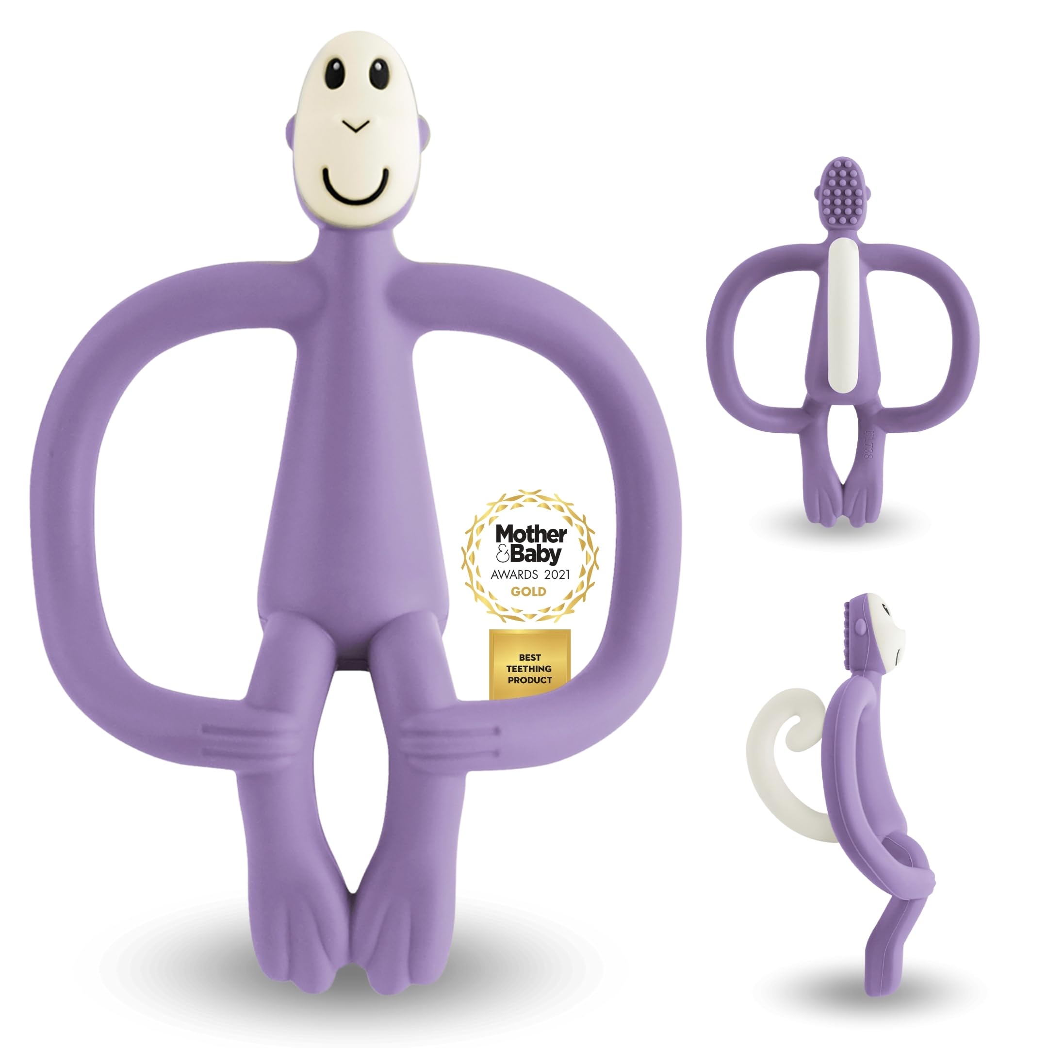 Matchstick Monkey - Beißring Affe Original - Baby Zahnungshilfe - weiche Noppen massieren wundes Zahnfleisch - Silikon BPA-frei - Greifling für Zahnen - ab 3 Monaten - lila