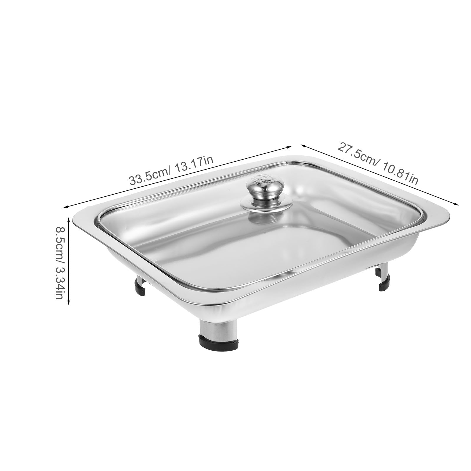 Plat de Service Buffet avec Couvercle Rectangulaire en Acier Inoxydable