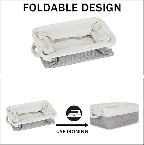 Vista 33 de Bidtakay Canastas pequeñas de almacenamiento de lona con asas [6 unidades] Contenedores de almacenamiento de tela azul marino de 11.8 x 7.8 x 5